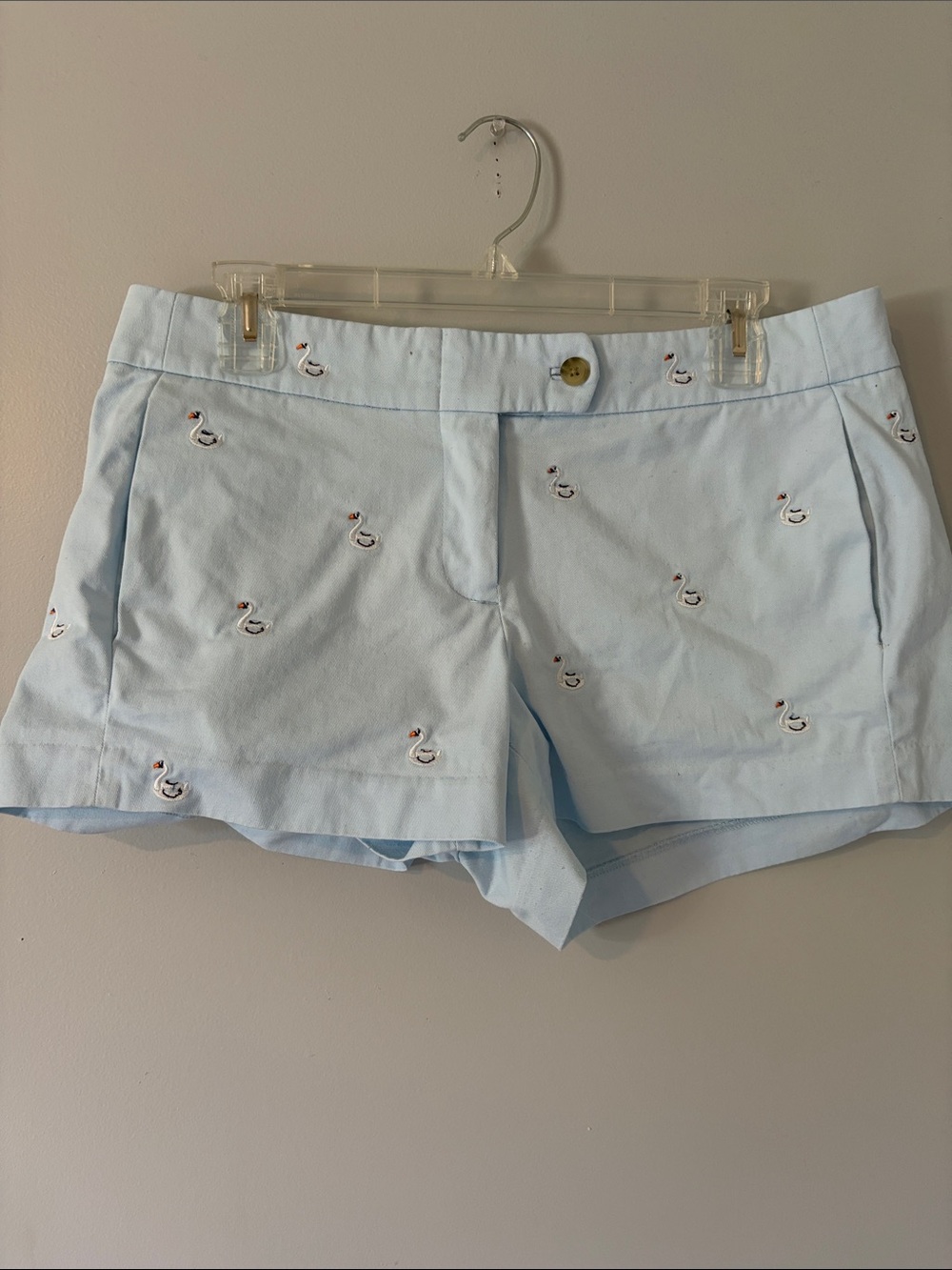 J. Crew Light Blue Embroidered Swan High-Waist Shorts